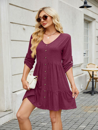 Tiered Ruched V-Neck Mini Dress