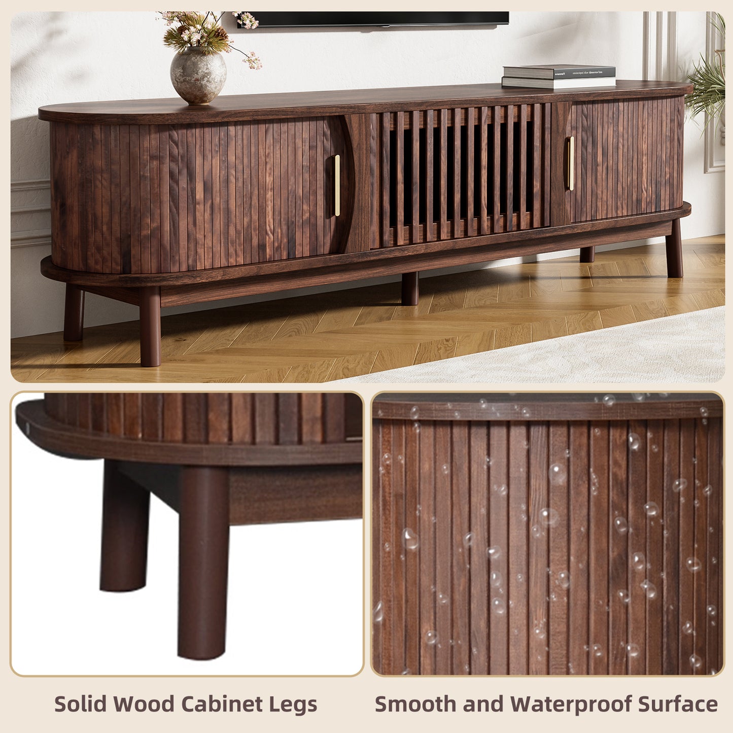 Modern Farmhouse TV Stand For 75 TVs, Wood Entertainment Center With Storage Cabinet, TV Console Table For Living Room, Bedroom