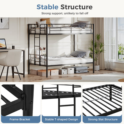 Metal Double-layer Bed With Stairs And Safety Railings, Sturdy Steel Frame, No Need For A Mattress, Double-layer Bed That Saves Space