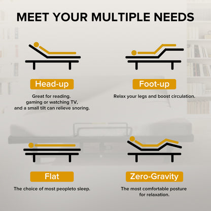Adjustable Bed Base Frame Queen Bed Frame With Head And Foot Incline Wireless Remote 4 Ports USB, Under-Bed Nightlights, Zero Gravity Quiet Motor Black Queen