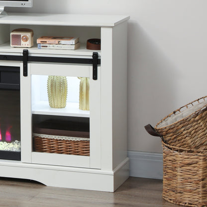 Fireplace TV Stand for TVs Up to 80 Inch, TV Console with Electric Fireplace, Open Storage and Side Cabinets, White