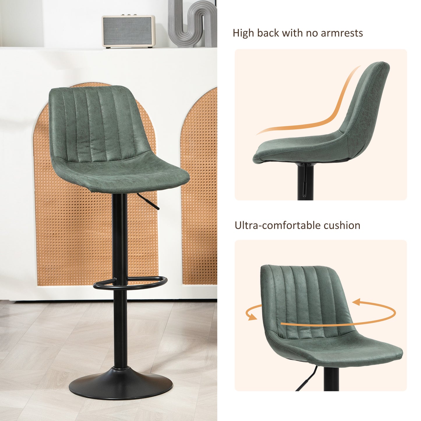 Set Of Two Retro Tub Bar Stools - Green