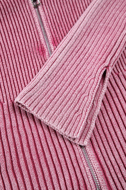 Back To School Sweater - Double Take Ribbed Off-Shoulder Zip Up Long Sleeve Cardigan