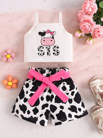 Children's Cow Print Tank Top & Shorts Set