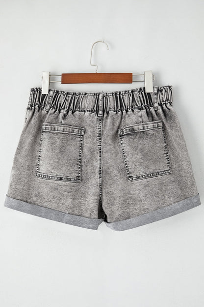 Zipped Cuffed Edge Denim Shorts