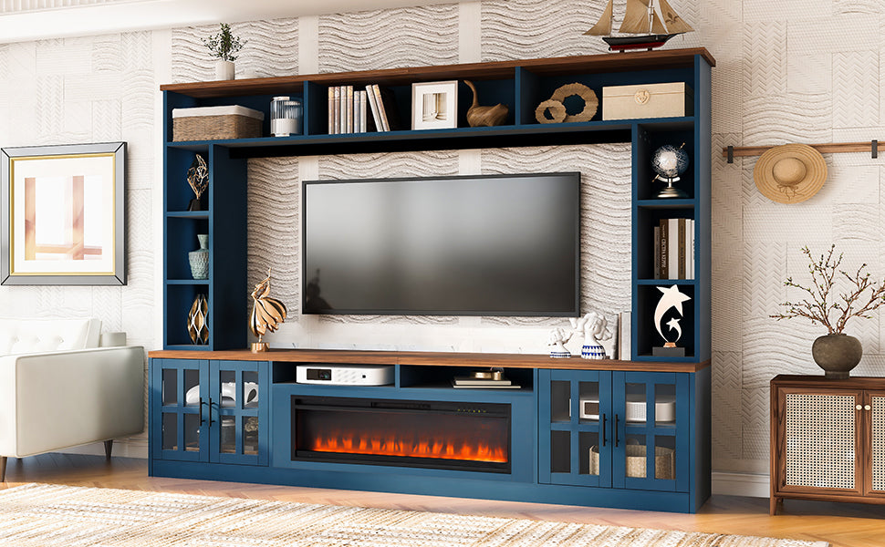 U-Can 95.5 W Wall Unit Entertainment Center With Bookshelves For TVs Up To 80, Modern TV Stand Media Console With Electric Fireplace  Cabinets,  And Adjustable Shelves For Living Room