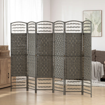 6 Panel Folding Room Divider Portable Privacy Screen Wave Fiber Room Partition for Home Office Dark Gray