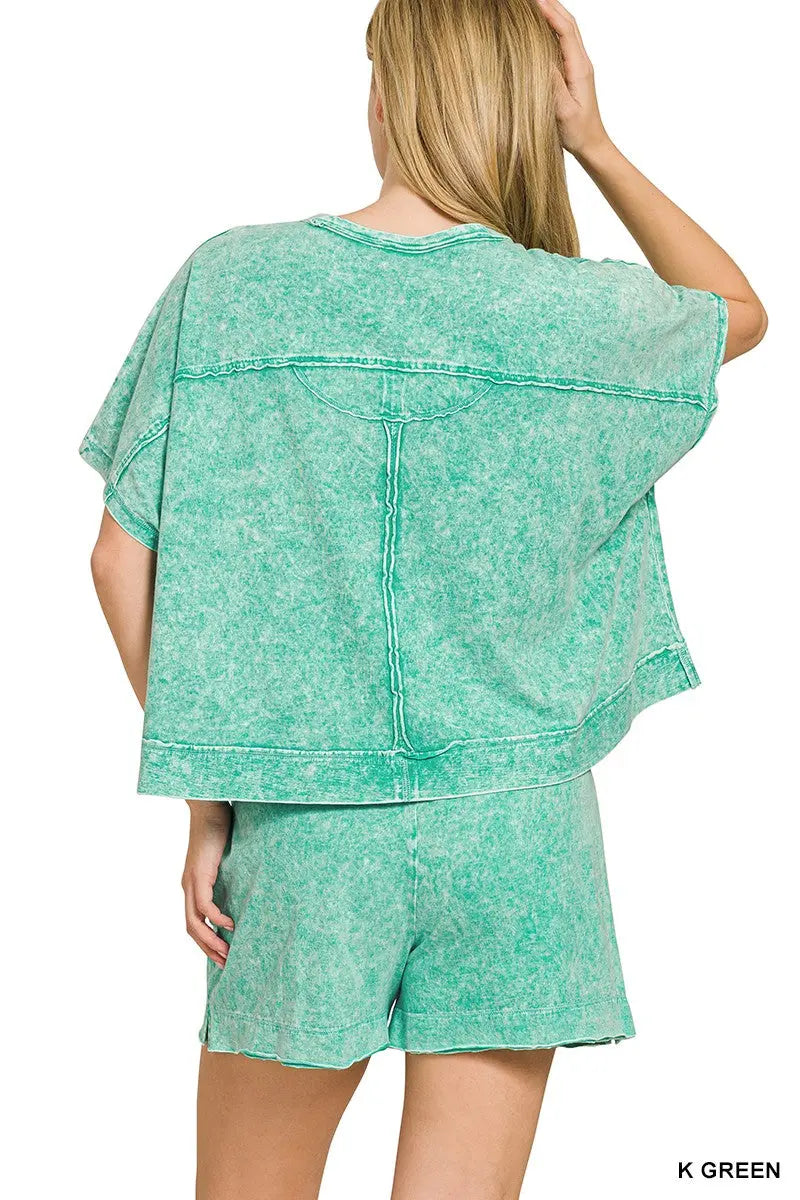 Zenana Halo Snow Washed Boxy Top & Shorts Set