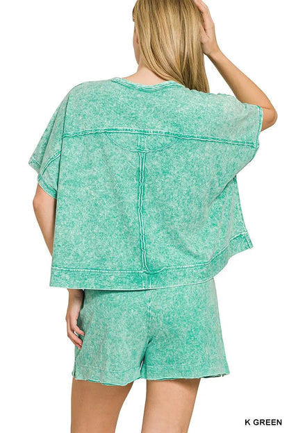 Zenana Halo Snow Washed Boxy Top & Shorts Set