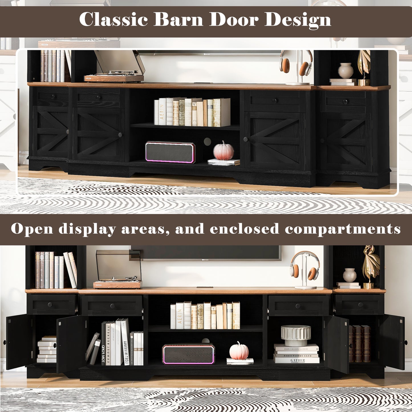 U-Can 98.8 W Wall Unit Entertainment Center With Bookshelves For TVs Up To 80, Modern TV Stand Media Console With Cabinets And Adjustable Shelves For Living Room