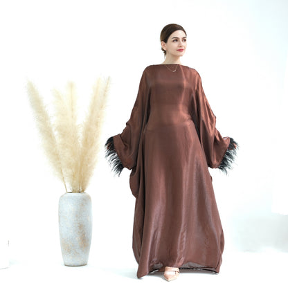 Dubai Spring/Summer Party Fur Sleeves Dress Robe