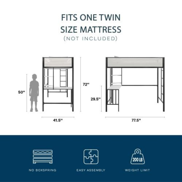 Axel Twin Loft Bed With Desk & Shelves