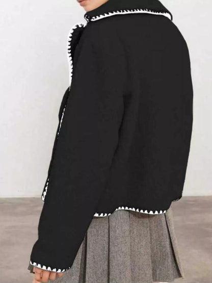Sherpa Contrast Trim Button Up Outerwear