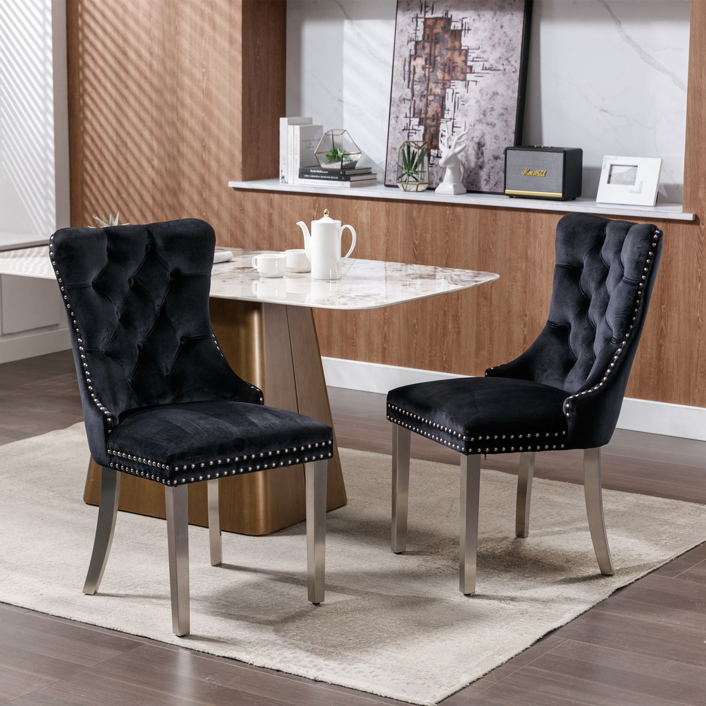 Nikki Modern, High-end Tufted Solid Wood Contemporary Velvet Upholstered Dining Chair With Chrome Stainless Steel Plating Legs