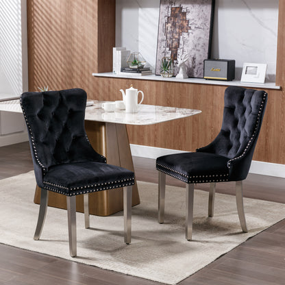 Nikki Modern, High-end Tufted Solid Wood Contemporary Velvet Upholstered Dining Chair With Chrome Stainless Steel Plating Legs