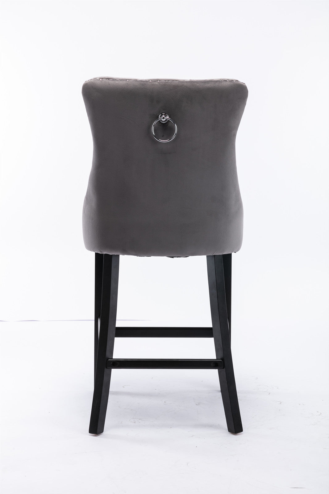 Contemporary Velvet Upholstered Barstools With Button Tufted Decoration And Wooden Legs, And Chrome Nailhead Trim, Leisure Style Bar Chairs,Bar Stools, Set Of 2 Gray,SW1902GY