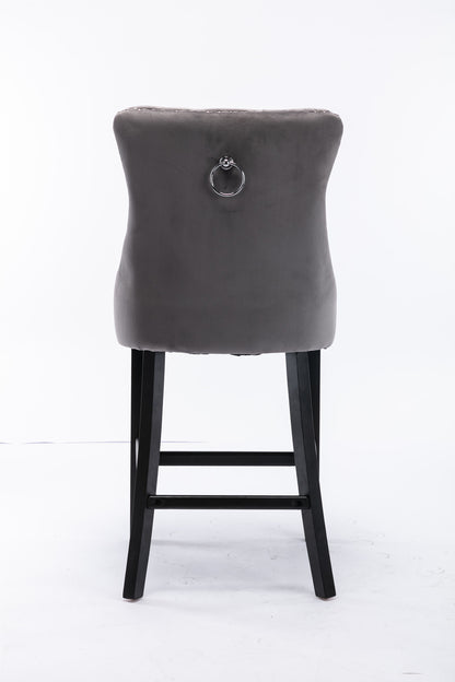 Contemporary Velvet Upholstered Barstools With Button Tufted Decoration And Wooden Legs, And Chrome Nailhead Trim, Leisure Style Bar Chairs,Bar Stools, Set Of 2 Gray,SW1902GY