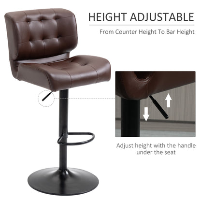 Bar Height Bar Stools Set of 2 with Adjustable Seat, Adjustable Swivel Barstools with Thick Padded Cushion and Metal Footrest for Home Bar, Brown