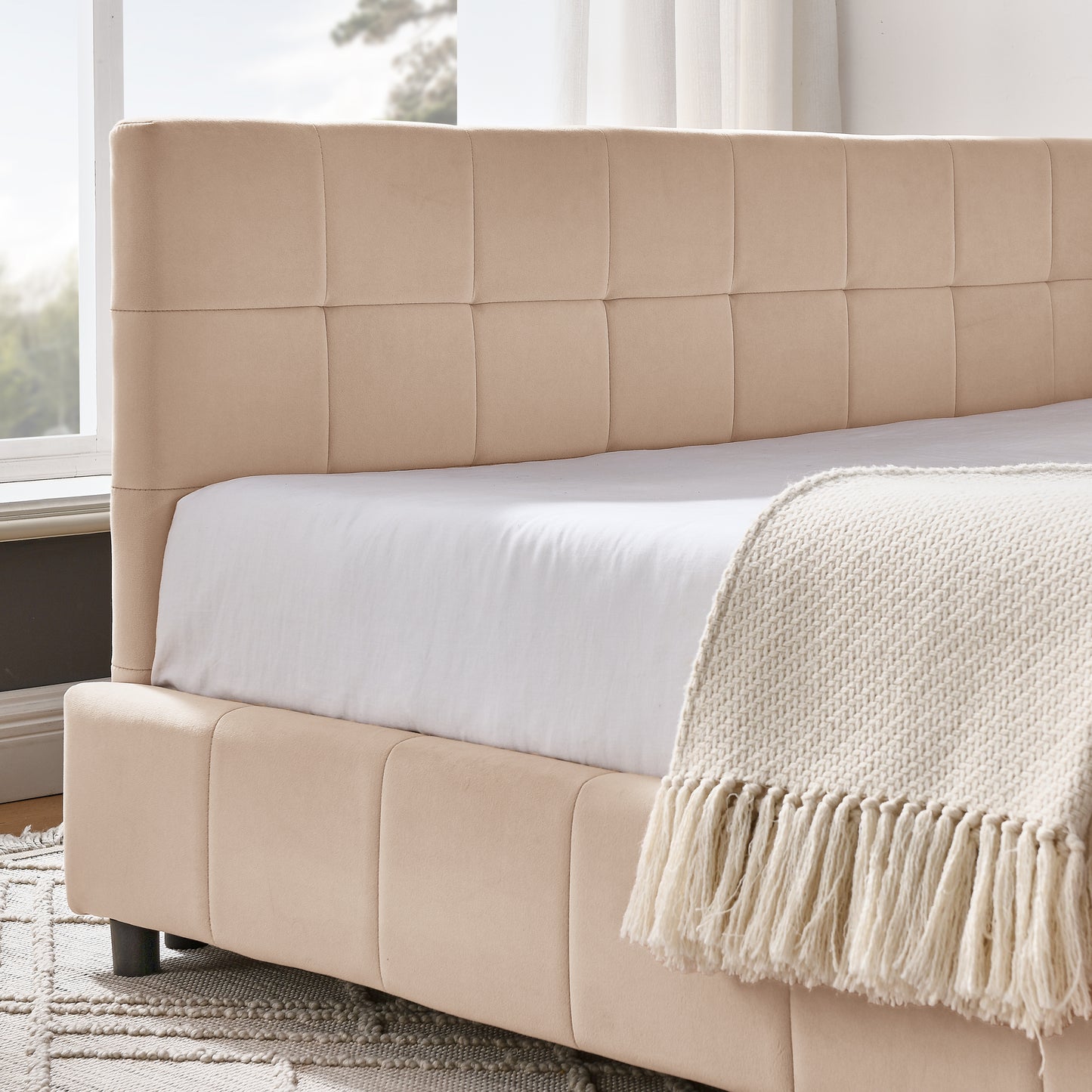 Full Size Upholstered Tufted  Bed Frame, Sofa Bed Frame With Comfortable Backrest And Armrests, Full Size Bed For Bedroom, Living Room,Velvet, PINK 80.5x59x30.5
