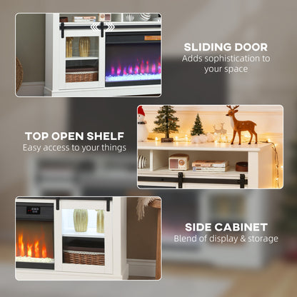 Fireplace TV Stand for TVs Up to 80 Inch, TV Console with Electric Fireplace, Open Storage and Side Cabinets, White