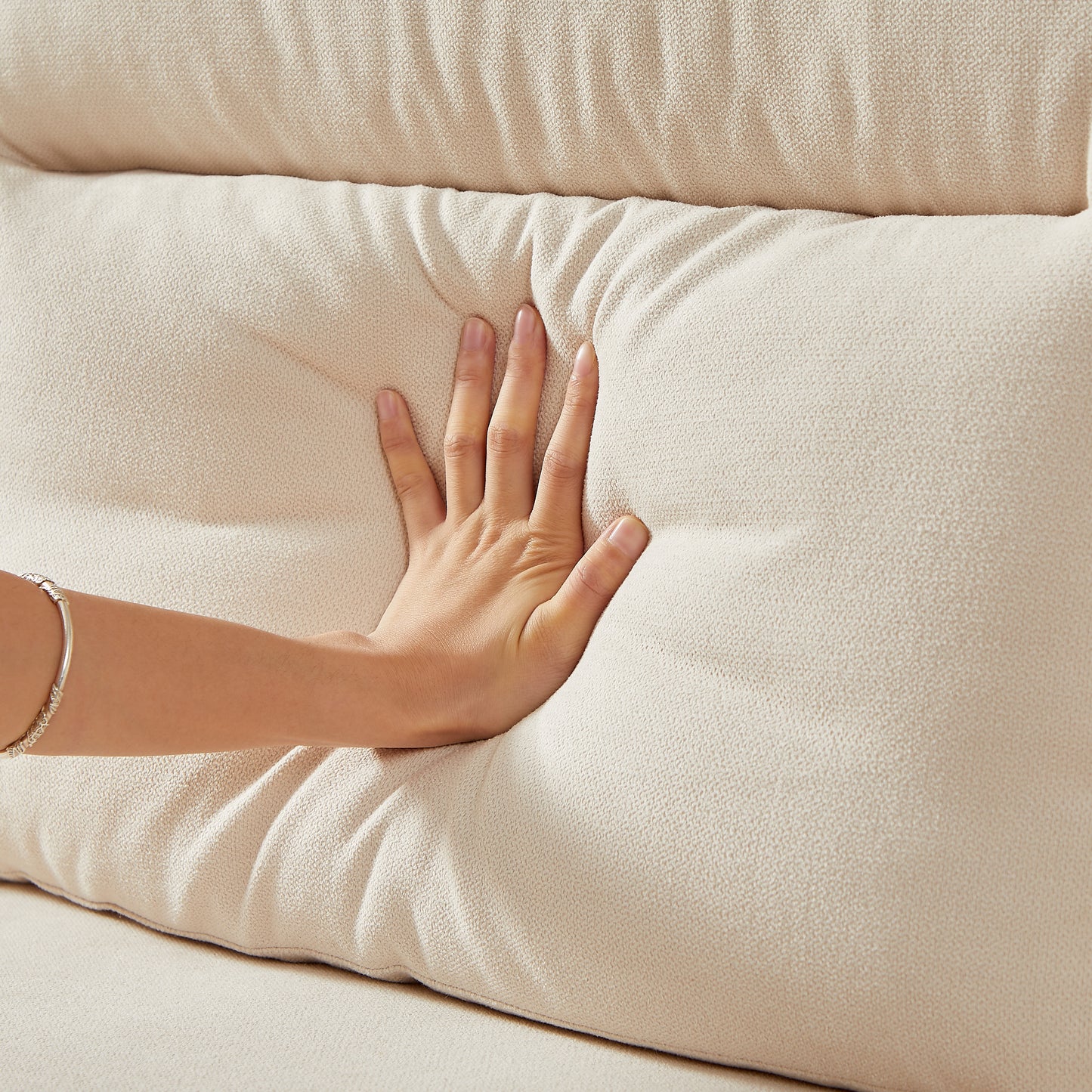 82 Modern Compressed Snowfleece Fabric 3-Seater Sofa, For Living Room, Bedroom, Office & Entertainment Spaces, Beige