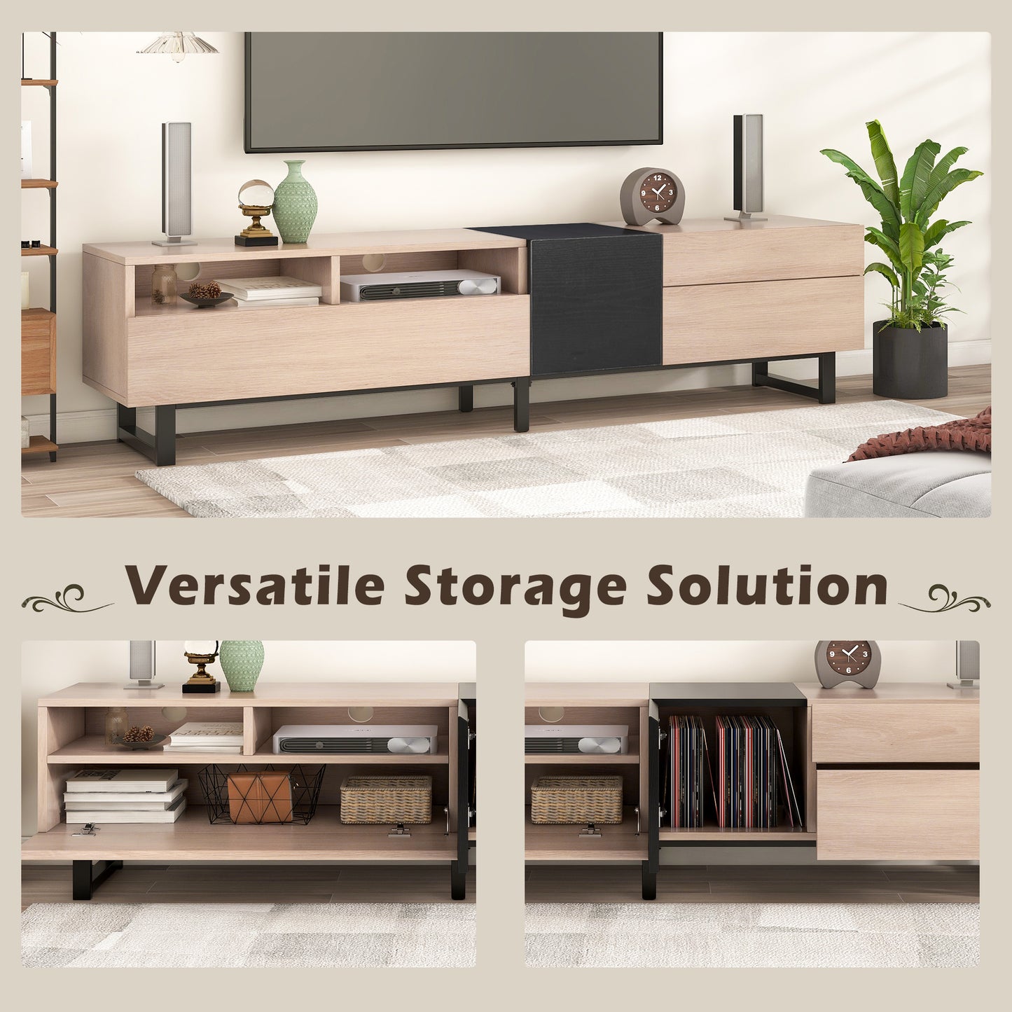 Modern TV Stand For 80'' TV With Double Storage Space, Media Console Table, Entertainment Center With Drop Down Door For Living Room, Bedroom, Home Theatre