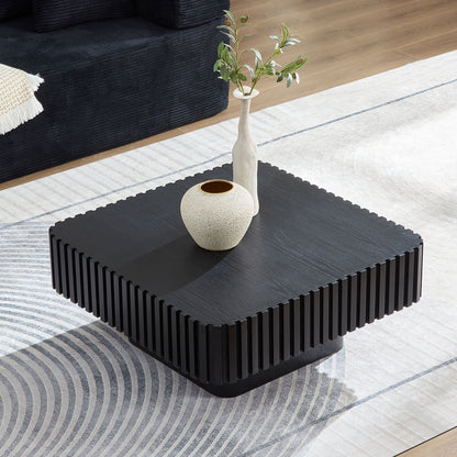 31.5 Inch Modern Handcraft Drum Coffee Table Square Coffee Table For Living Room,Small Wooden Coffee Table With Sturdy MDF Pedesta,Black Color