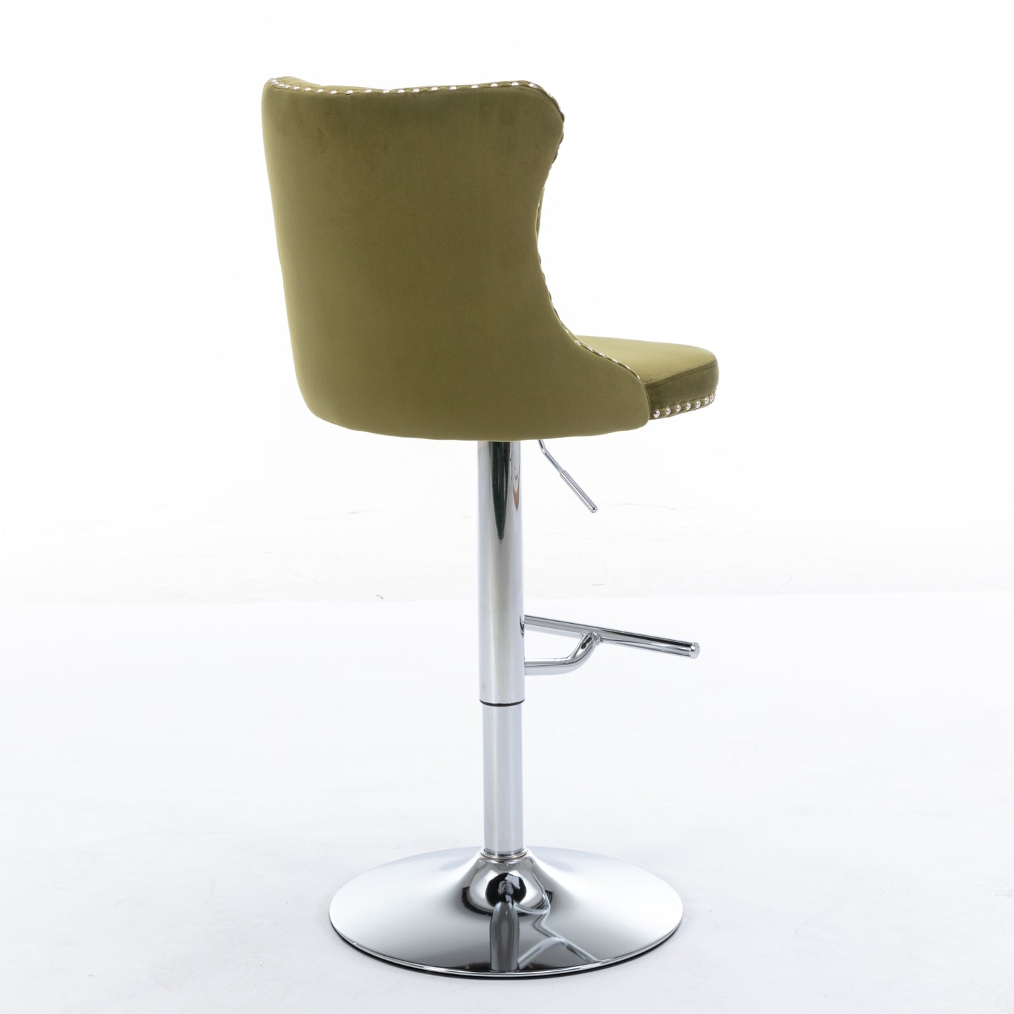 Swivel Velvet Barstools Adjusatble Seat Height From 25-33 Inch, Modern Upholstered Chrome Base Bar Stools With Backs Comfortable Tufted For Home Pub And Kitchen Island, Olive-Green,Set Of 2,1712OL