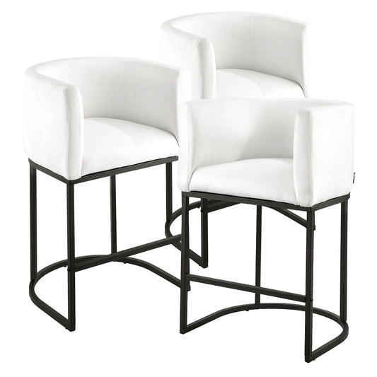 Bar Stool Set Of 3, 25 Inch Counter Height Stools, Counter Barstool With Backrest, Arm, Metal Frame, And Footrest, Accent Fabric Bar Chair, Island Barstools For Kitchen, Dining Room, White