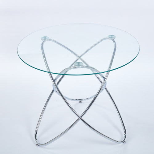 Dining Table With Chrome Metal Leg And Tempered Glass,Modern Space Saving Kitchen Table For Living Room,chrome Color Metal Legs