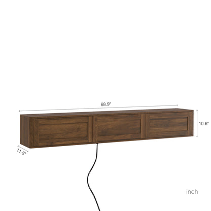 Floating TV Stand, Wall Mounted TV Shelf With Led Lights & Power Outlet,High Gloss TV Cabinet For Wood Tv Stands For Living Room
