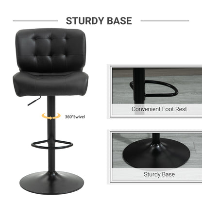 Bar Height Bar Stools Set of 2 with Adjustable Seat, Adjustable Swivel Barstools with Thick Padded Cushion and Metal Footrest for Home Bar, Black