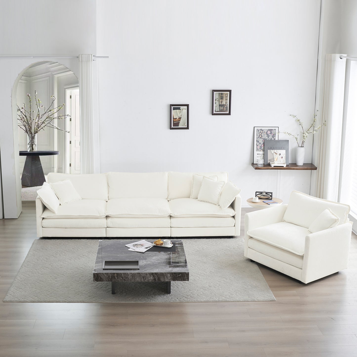 3-Piece Upholstered Sofa, Living Room Sectional Sofa Set Modern Sofa Couches Set , Deep Seat Sofa For Living Room Apartment, 1-3 Seat White