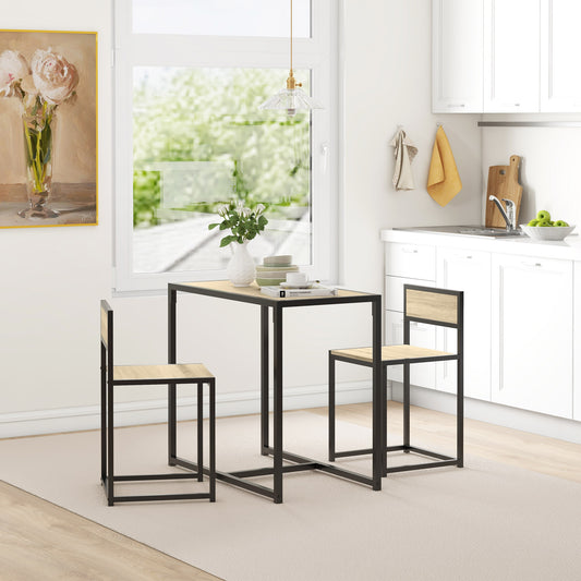 3-Piece Dining Room Set, Industrial Kitchen Table Set With Rectangular Table And 2 Dining Chairs, Oak