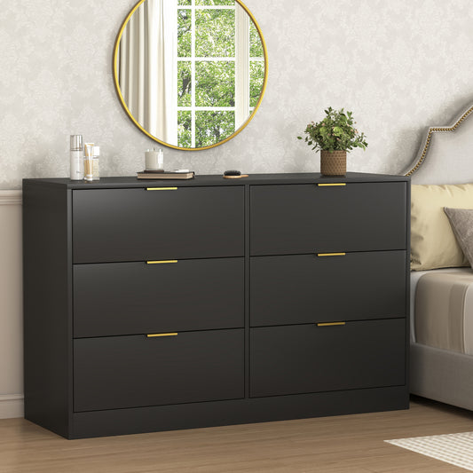 Simply Modern 6-Drawer Dresser, Chest Of Drawers For Bedroom, Living Room, Hallway, And Entryway - Large Storage Cabinet Black