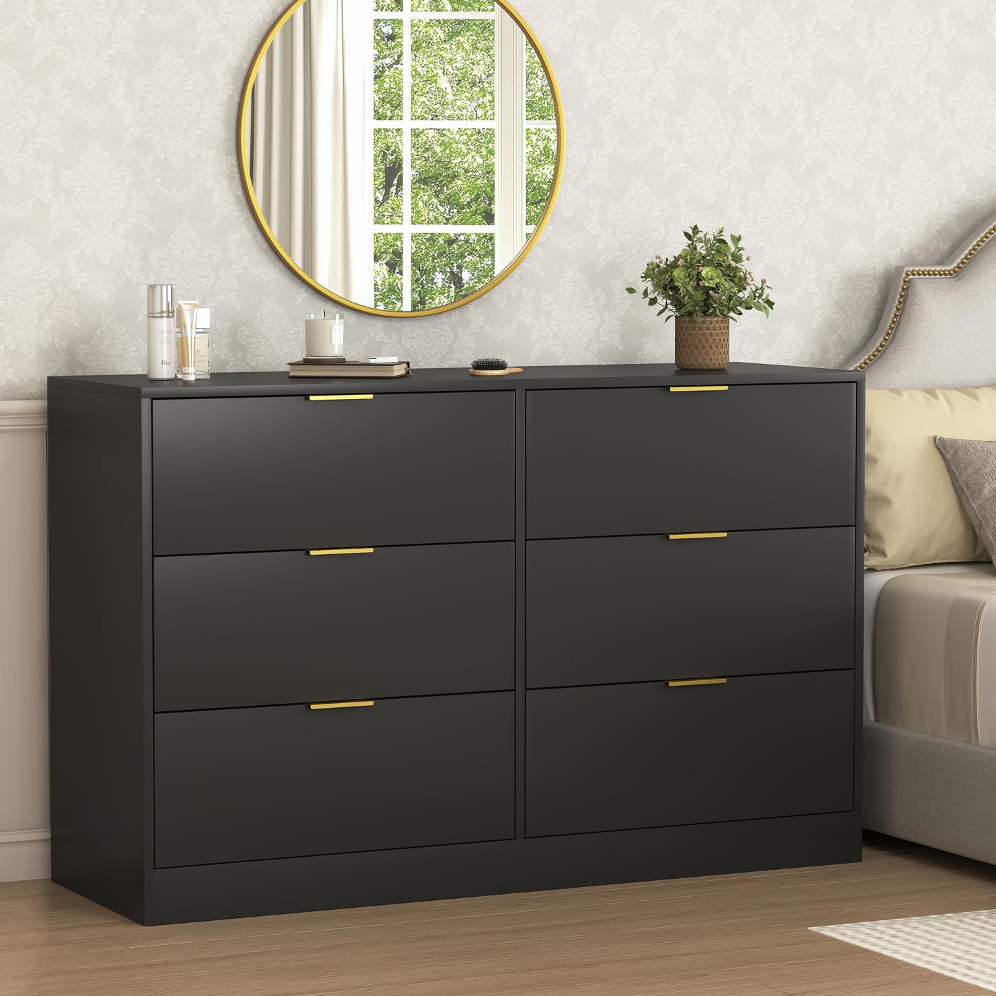 Simply Modern 6-Drawer Dresser, Chest Of Drawers For Bedroom, Living Room, Hallway, And Entryway - Large Storage Cabinet Black
