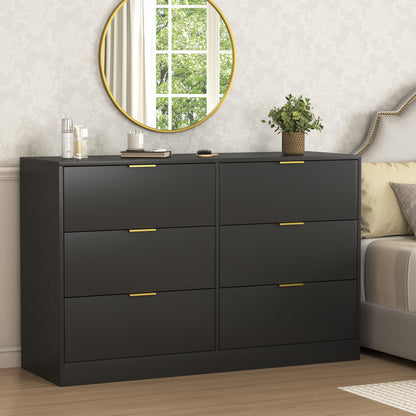 Simply Modern 6-Drawer Dresser, Chest Of Drawers For Bedroom, Living Room, Hallway, And Entryway - Large Storage Cabinet Black