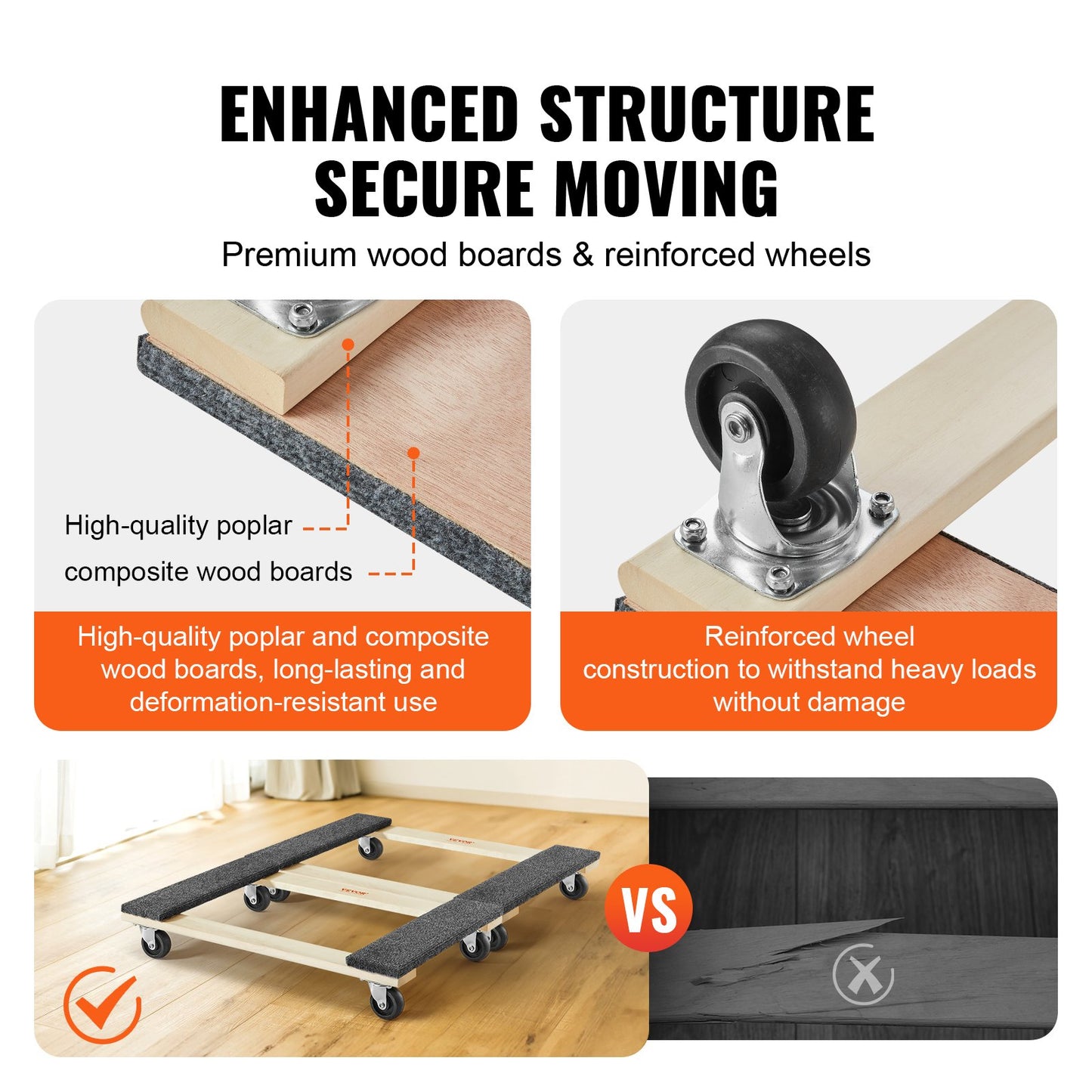 Furniture Dolly, 1000 Lbs Each Load Capacity, 2 Packs, 18' X 30', 8 X 3' PP Swivel Casters, Heavy Duty Hardwood Furniture Moving Dolly, Mover's Dolly, Moving Cart With Wheels For Heavy Furniture