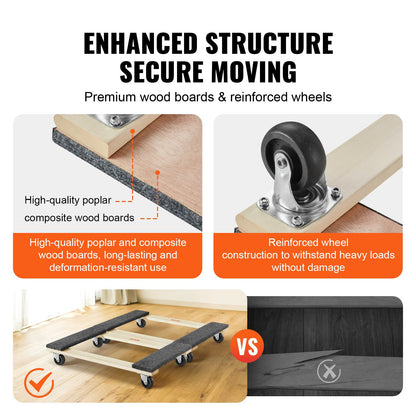 Furniture Dolly, 1000 Lbs Each Load Capacity, 2 Packs, 18' X 30', 8 X 3' PP Swivel Casters, Heavy Duty Hardwood Furniture Moving Dolly, Mover's Dolly, Moving Cart With Wheels For Heavy Furniture