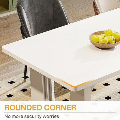 Modern Dining Table For 6 To 8 People, 71" Large Kitchen Dining Table With Wood Pedestal Base, Rectangular Long Dinner Table