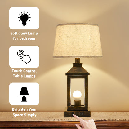 20.5in Black Gold Farmhouse Bedside Table Lamp, Suitable For Living Rooms, 3-Way Dimmable Touch Modern Bedside Table With 2 Lights For Bedrooms, Homes, Offices Including Light Bulbs
