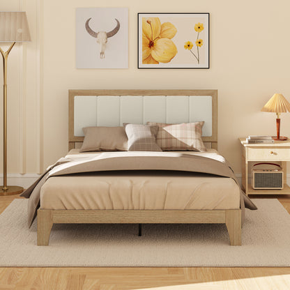 Full Bed Frame with Headboard Full Size Platform Bed Frame with Wooden Slats No Box Spring Needed Easy Assembly Oak
