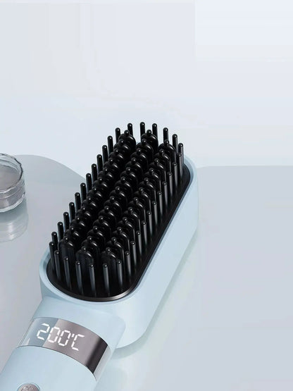 2-in-1 Portable Wireless Ionic Brush Straightener Comb