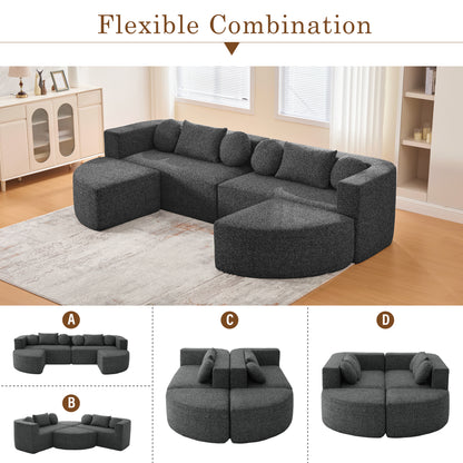 Boneless Couch Modular Sectional Sofa 114.9 Free-combined Sofa Couch Sofa Bed Compression Sofa With Deep Seating And Curved Design For Living Room, Black