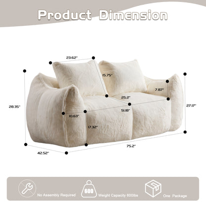Giant Bean Bag Couch For Adults, Ultra Soft Fluffy Loveseat Bean Bag Sofa, Oversized Chase Lounge Chair Indoor For Living Room Bedroom, No Assembly Required Cozy Reading Chair With Pillows, White