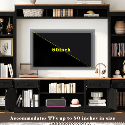 U-Can 98.8 W Wall Unit Entertainment Center With Bookshelves For TVs Up To 80, Modern TV Stand Media Console With Cabinets And Adjustable Shelves For Living Room