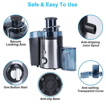 1Pc Centrifugal Juicer Juice Extractor With 2 Speeds 2.6in Wide Feed Chute 17Oz Juicer Cup 54Oz Pulp Collector Electric Juicer For Fruits Vegetables