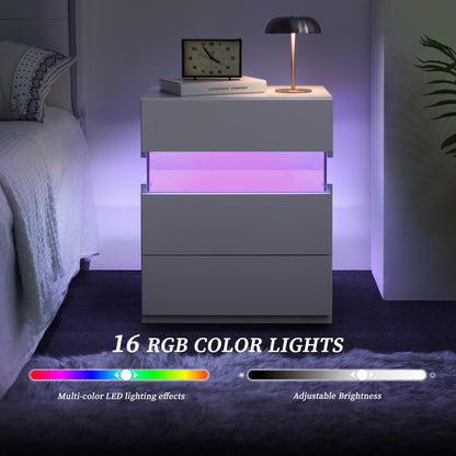 LED Nightstands 3 Drawer Dresser For Bedroom With 16RGB Color Lights,Bedside Tables For Living Room Bedside Furniture White