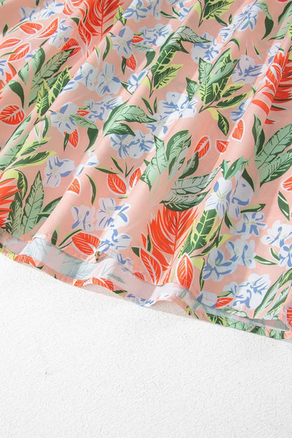 Floral Smocked Square Neck Puff Short Sleeve Midi Dress