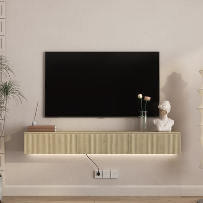Floating TV Stand Wall Mounted With 16 Color LEDs,65inch Modern TV Stand, Floating TV Cabinet Entertainment Center For 55 60 65 Inch TV
